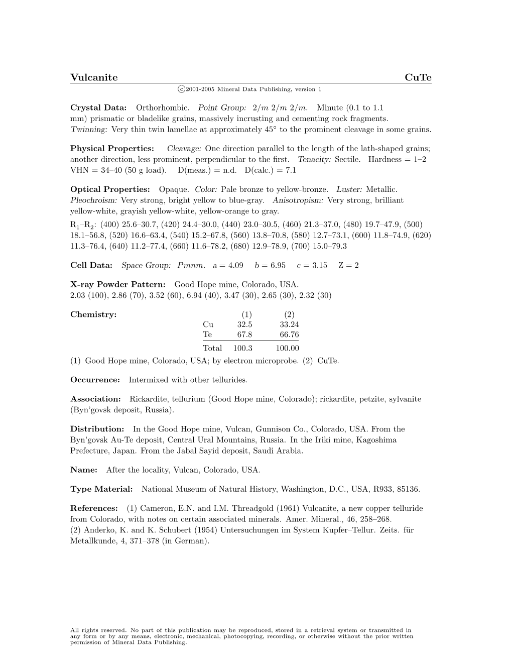 Vulcanite Cute C 2001-2005 Mineral Data Publishing, Version 1