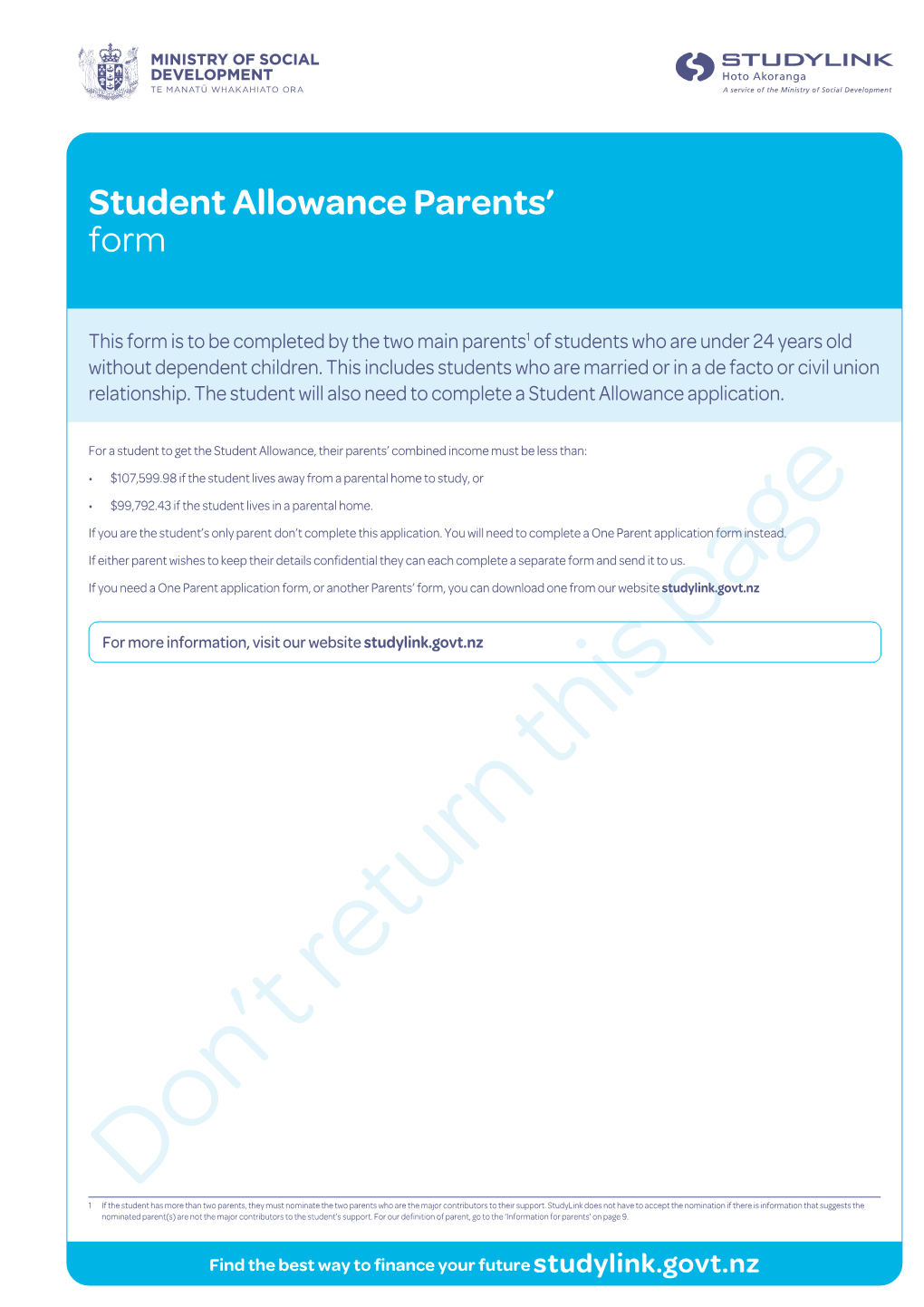 Student Allowance Parents' Form