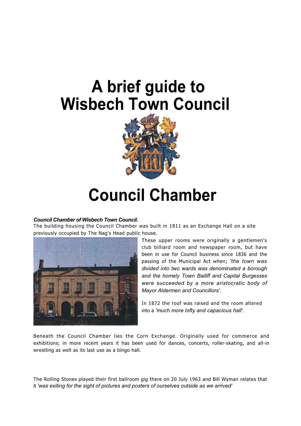 A Brief Guide to Wisbech Town Council Council Chamber