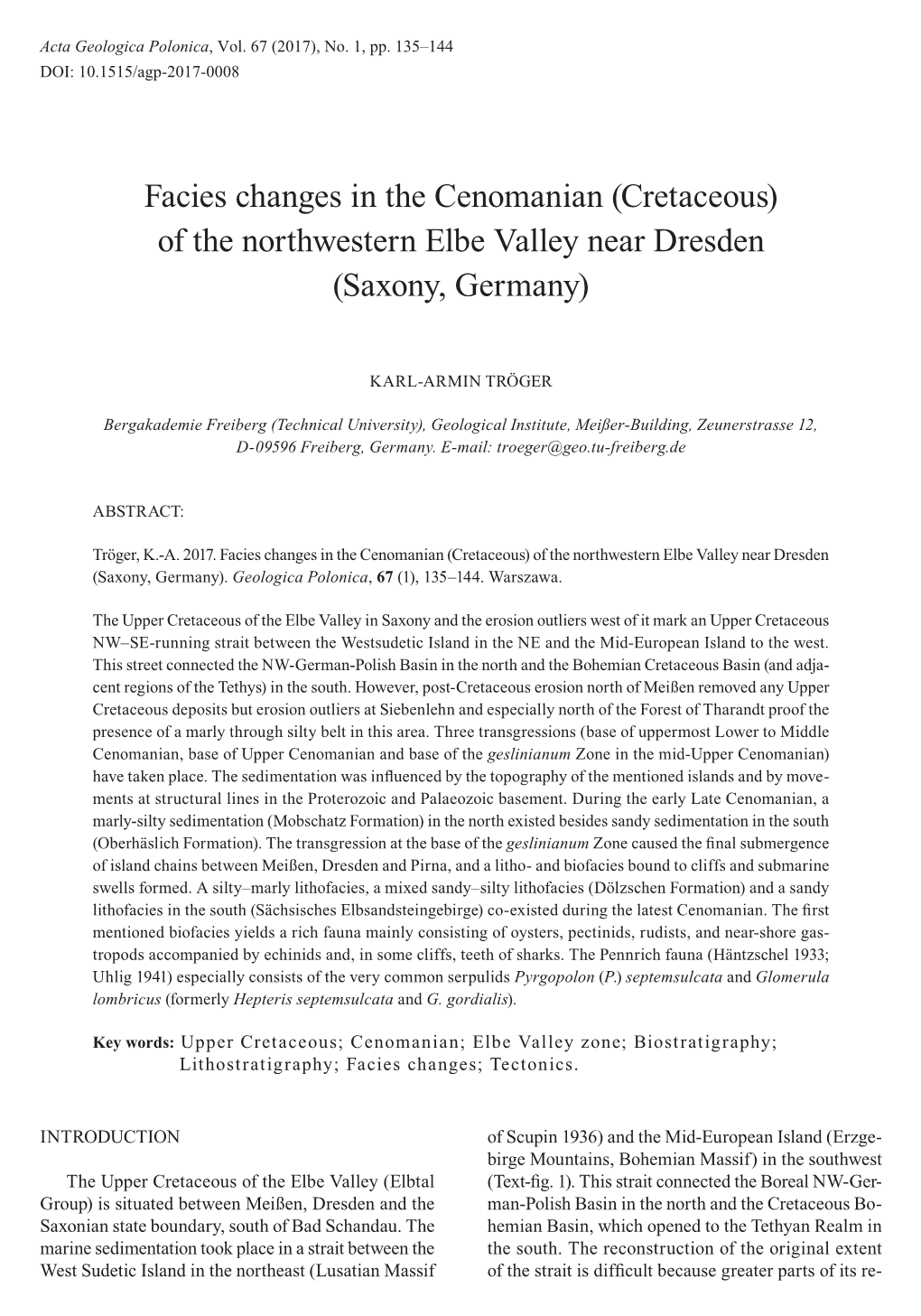 Cretaceous) of the Northwestern Elbe Valley Near Dresden (Saxony, Germany)