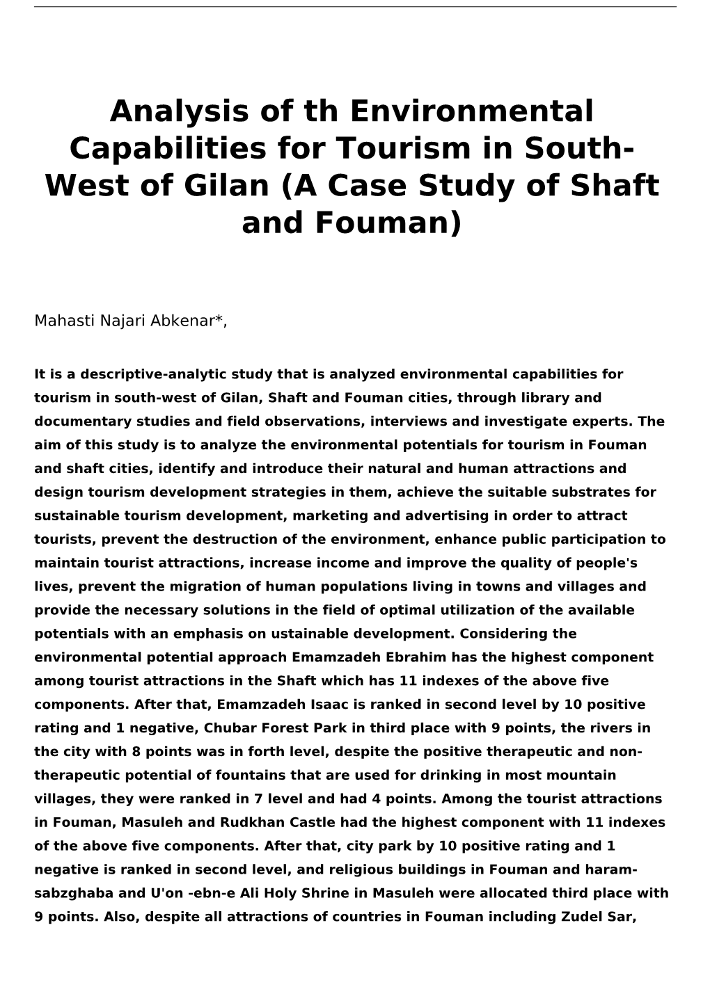 West of Gilan (A Case Study of Shaft and Fouman)