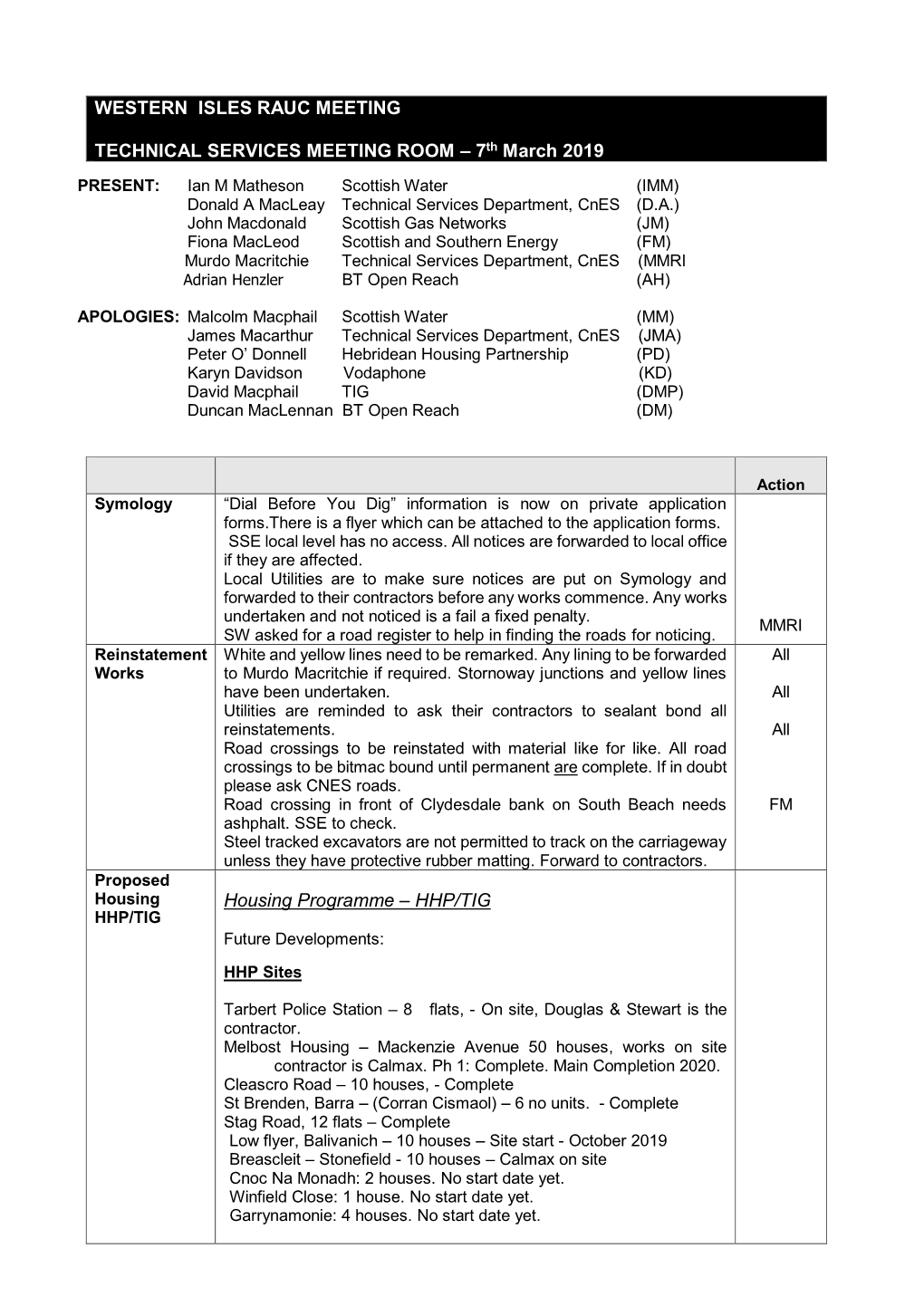 7Th March 2019 Housing Programme – HHP/TIG