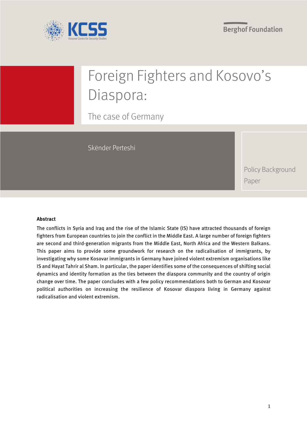 Foreign Fighters and Kosovo's Diaspora