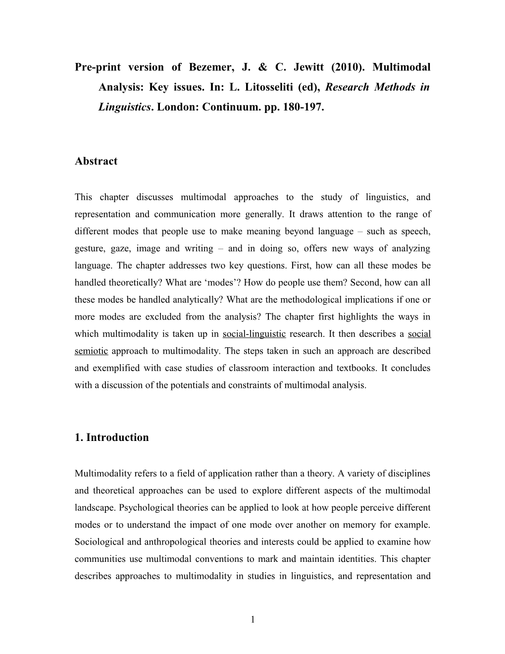 Qualitative Research Methods: Multimodal Analysis