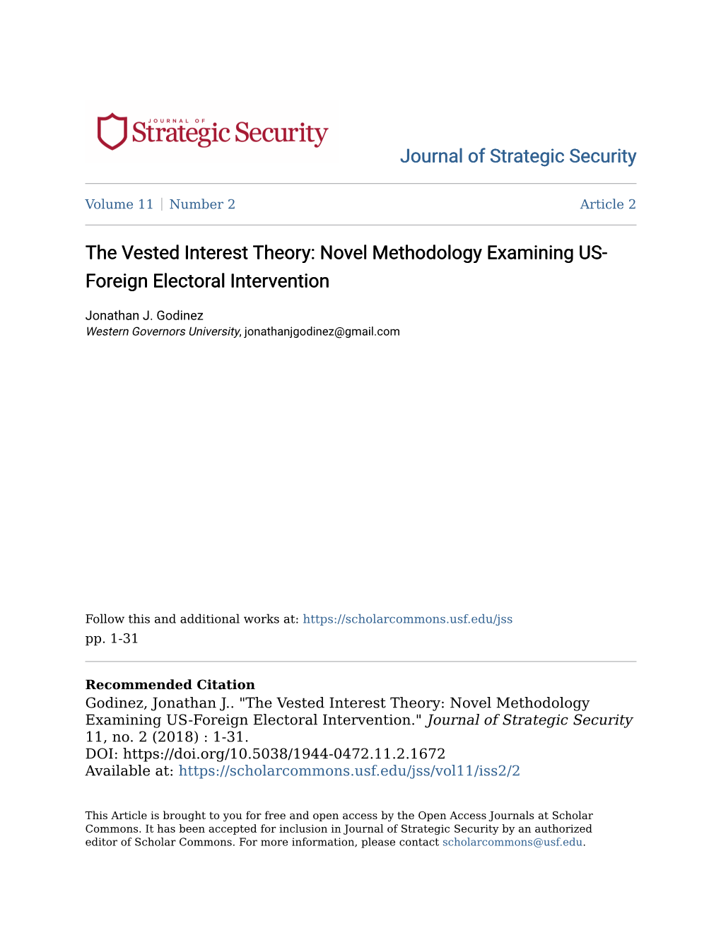 The Vested Interest Theory: Novel Methodology Examining US- Foreign Electoral Intervention