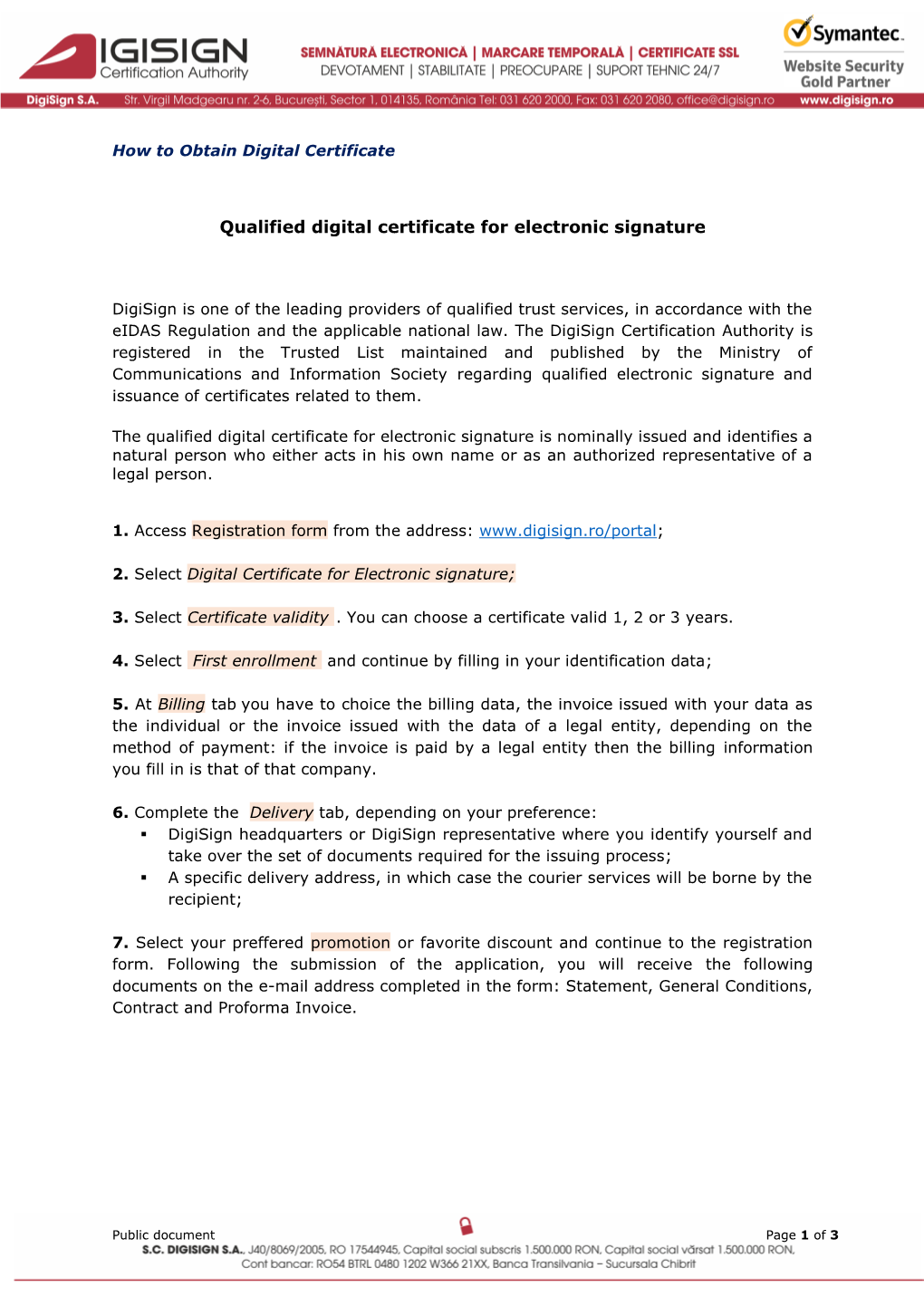 Qualified Digital Certificate for Electronic Signature