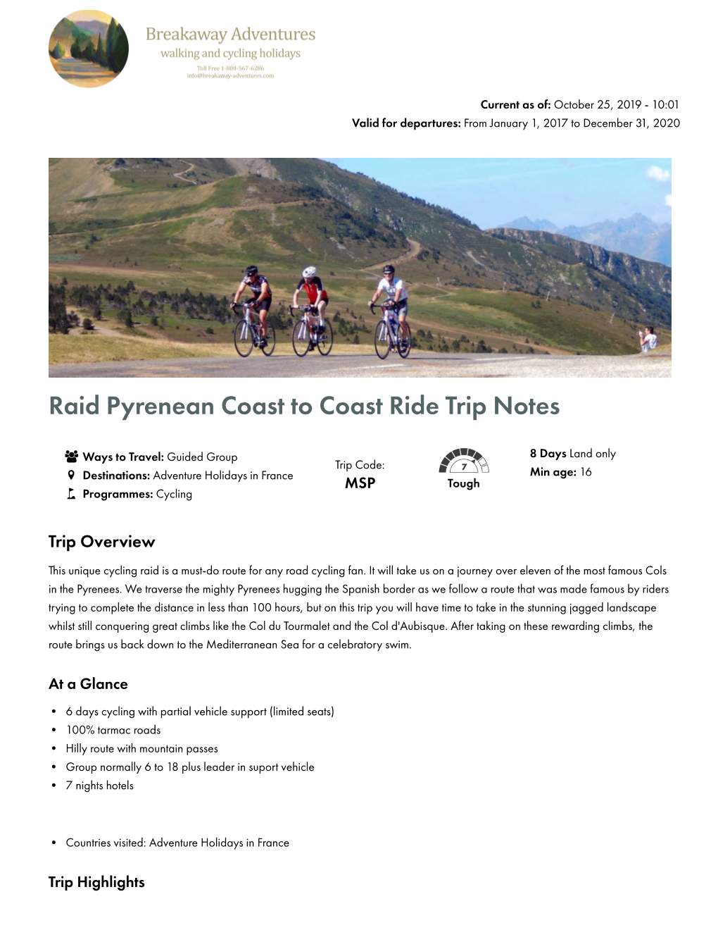 Raid Pyrenean Coast to Coast Ride Trip Notes