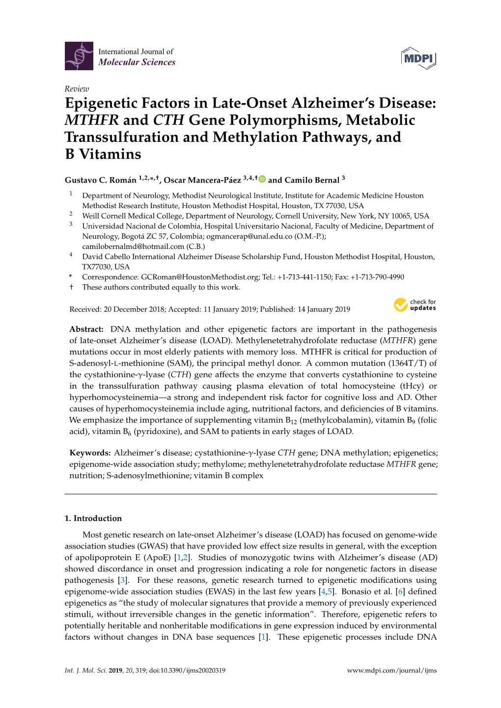 Epigenetic Factors in Late-Onset Alzheimer's Disease: MTHFR And