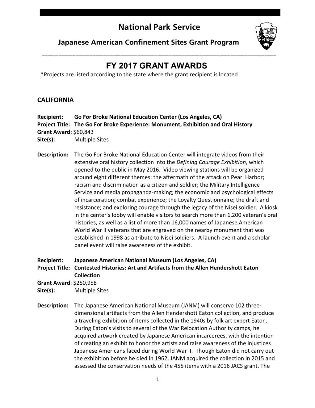 Fy 2017 Grant Project Summaries