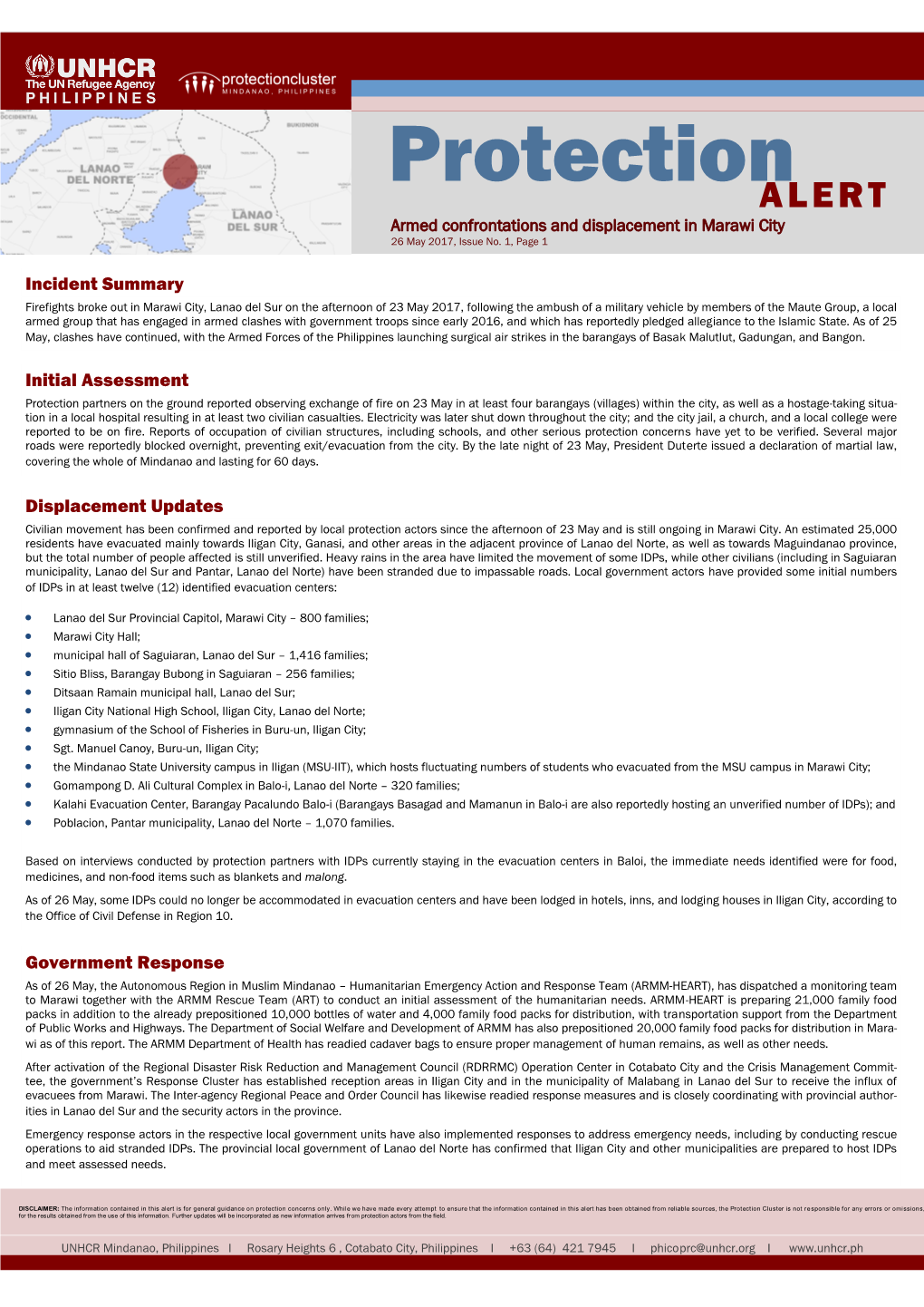 ALERT Armed Confrontations and Displacement in Marawi City 26 May 2017, Issue No