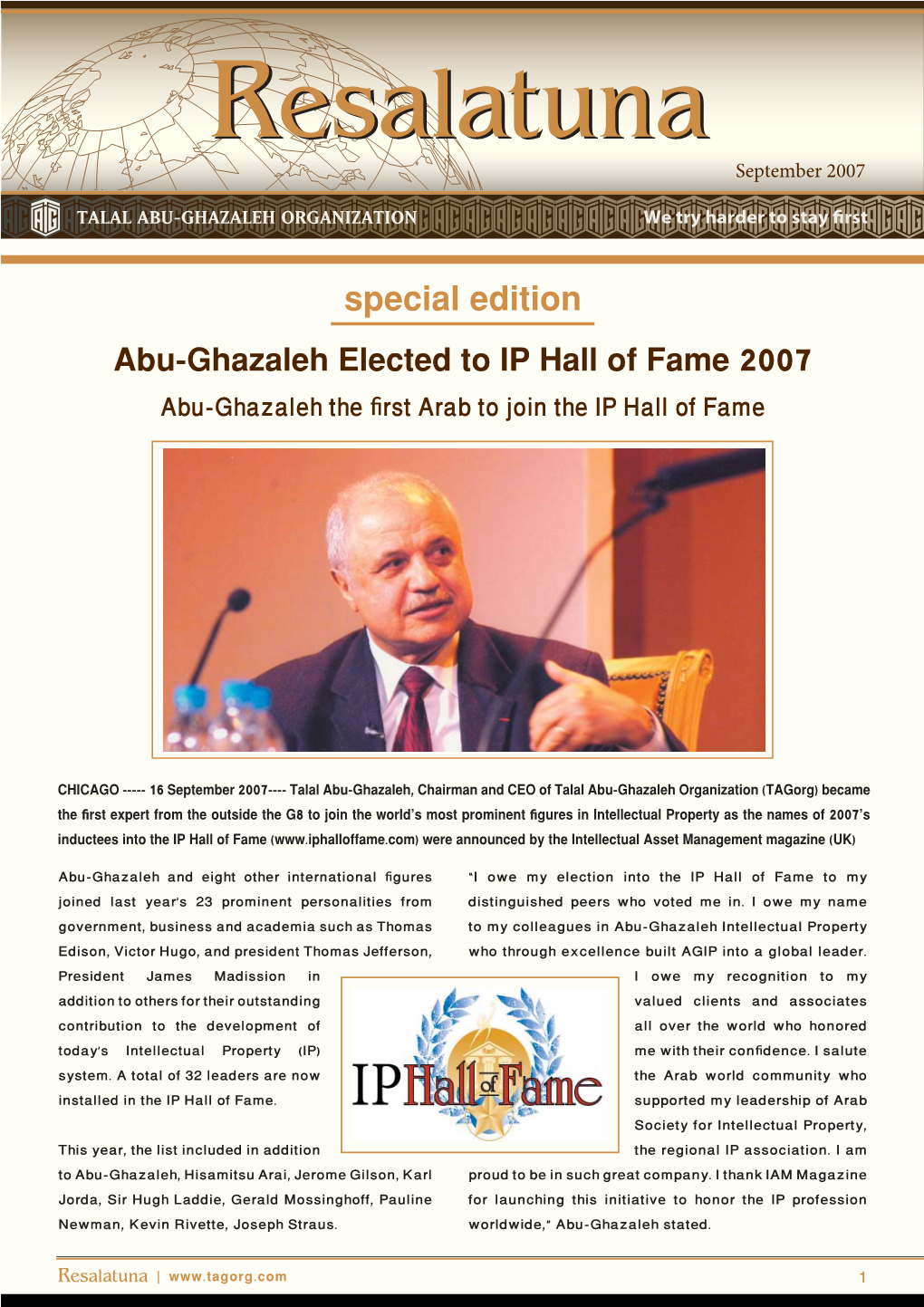 IP Hall of Fame 2007 Abu-Ghazaleh the ﬁrst Arab to Join the IP Hall of Fame