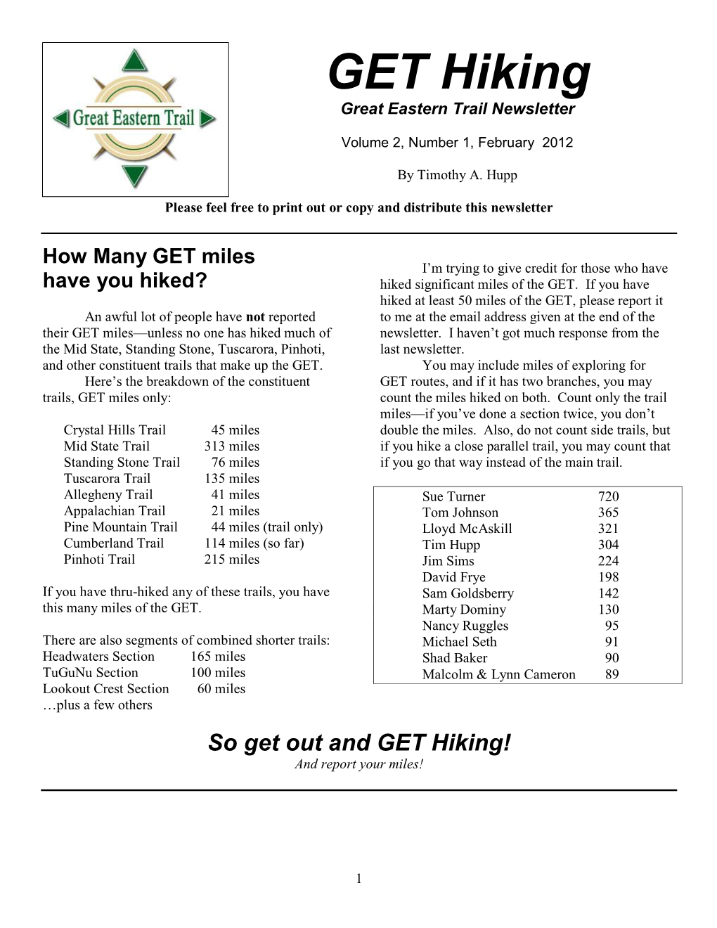 GET Newsletter Volume 2 Edition 1 February 2012