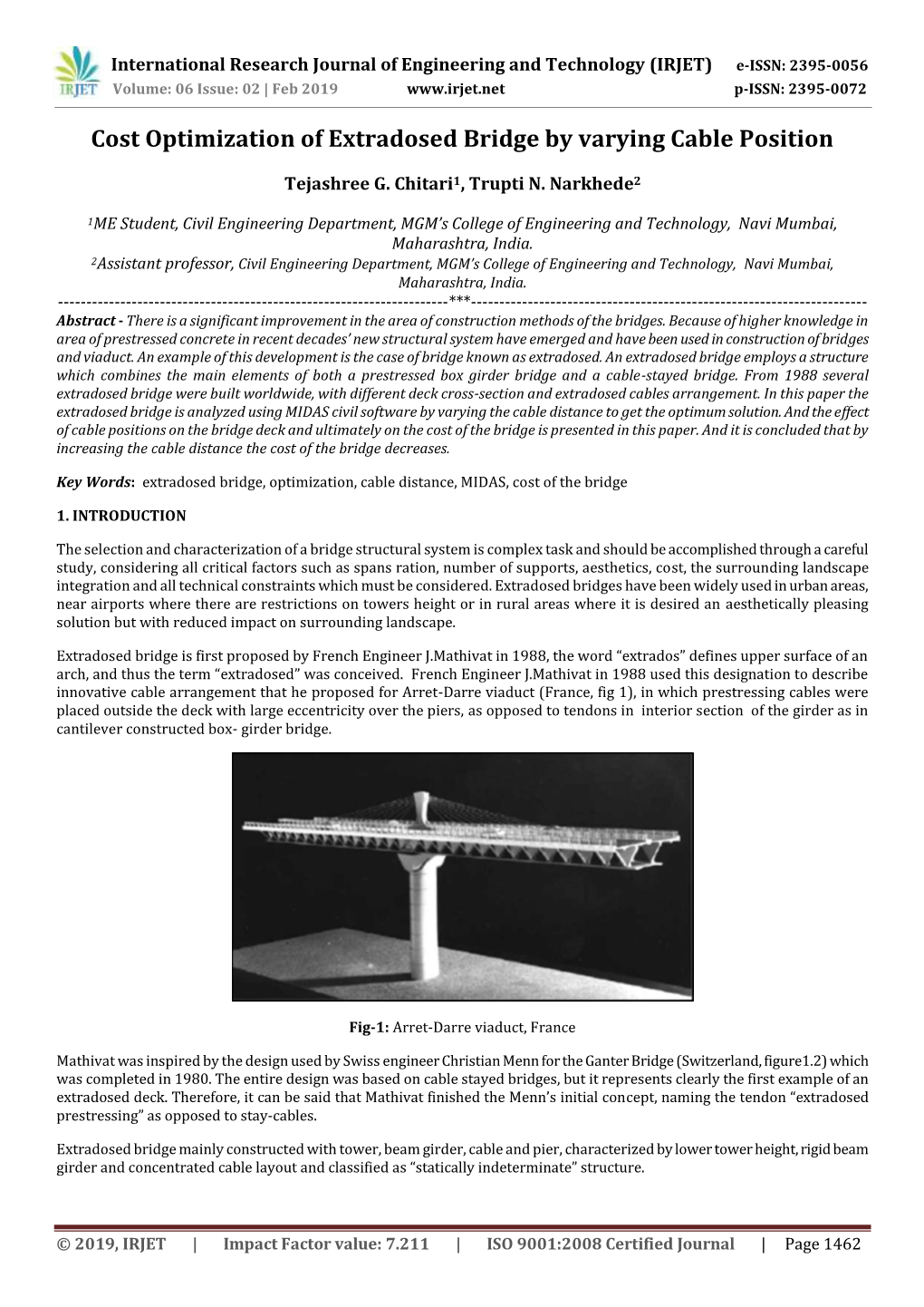 Cost Optimization of Extradosed Bridge by Varying Cable Position