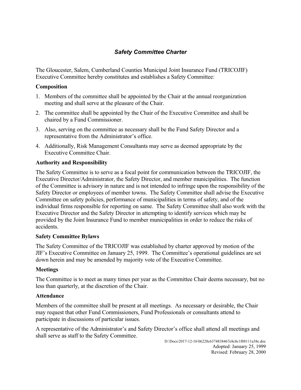 Safety Committee Charter