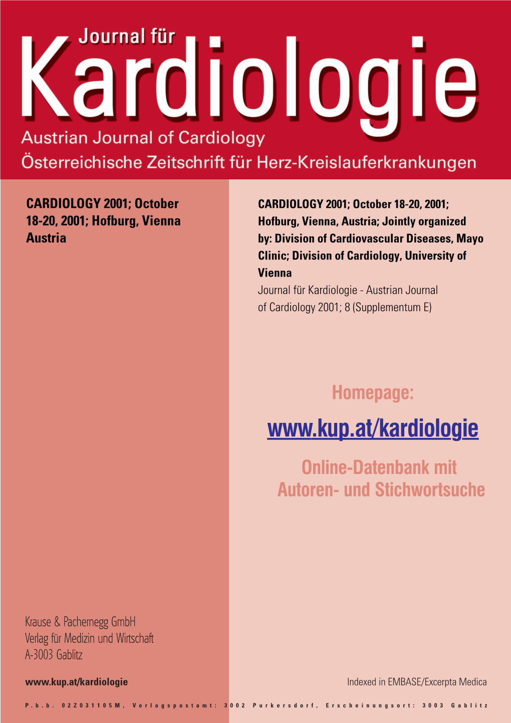 CARDIOLOGY 2001; October 18-20, 2001; Hofburg, Vienna, Austria