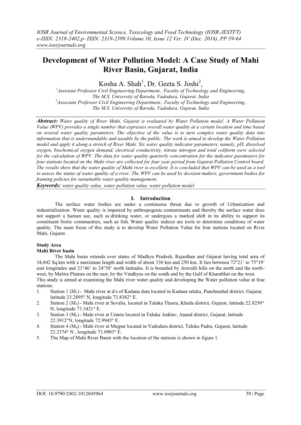 A Case Study of Mahi River Basin, Gujarat, India