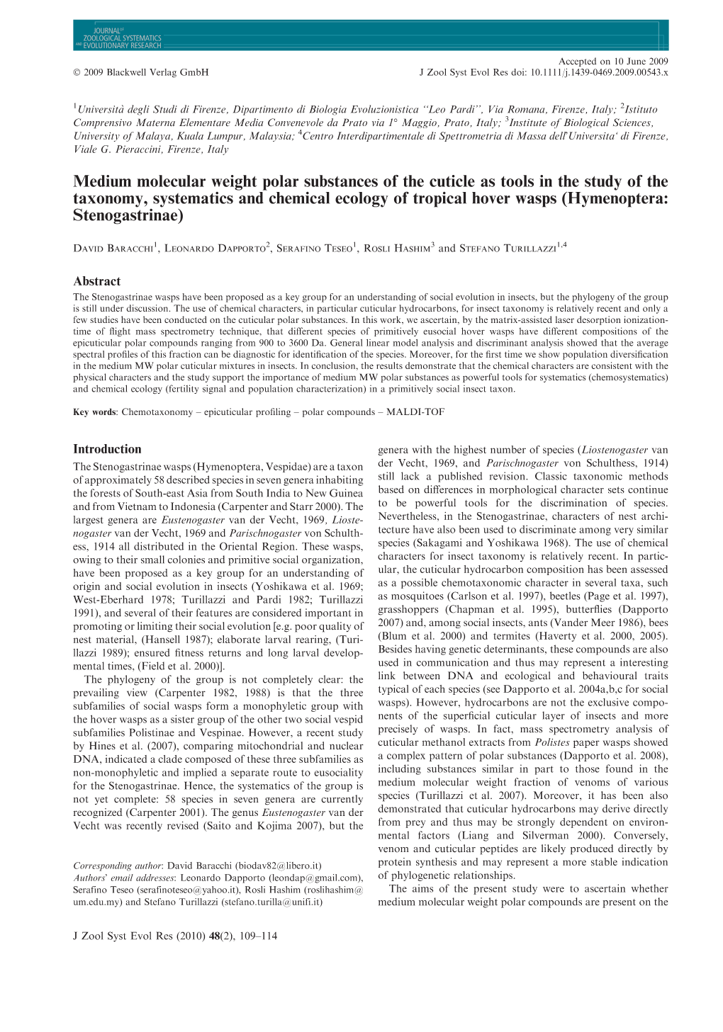 Medium Molecular Weight Polar Substances of the Cuticle As Tools In