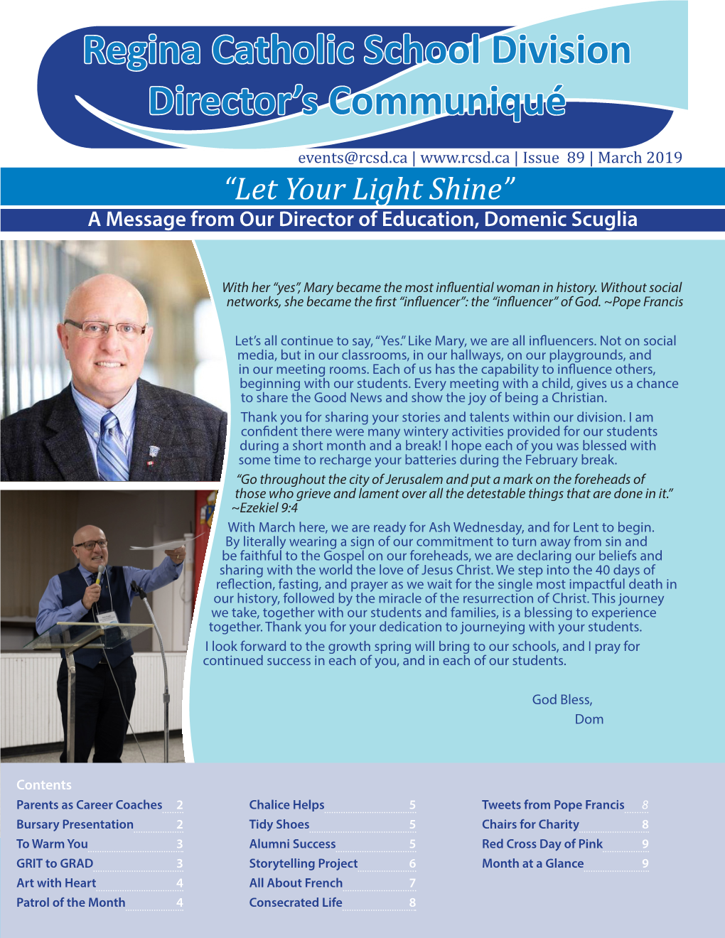 March 2019 “Let Your Light Shine” a Message from Our Director of Education, Domenic Scuglia