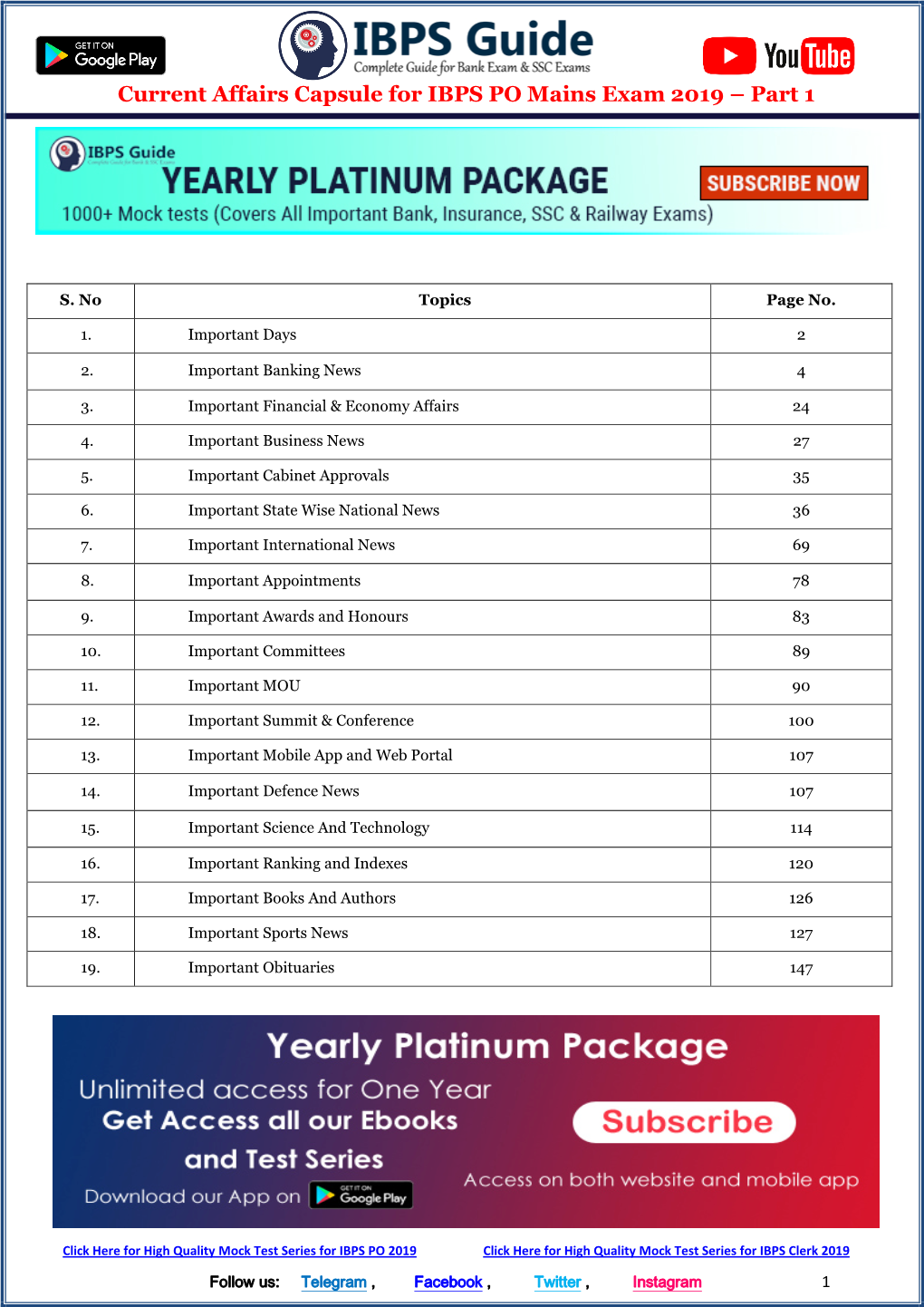 Current Affairs Capsule for IBPS PO Mains Exam 2019 – Part 1