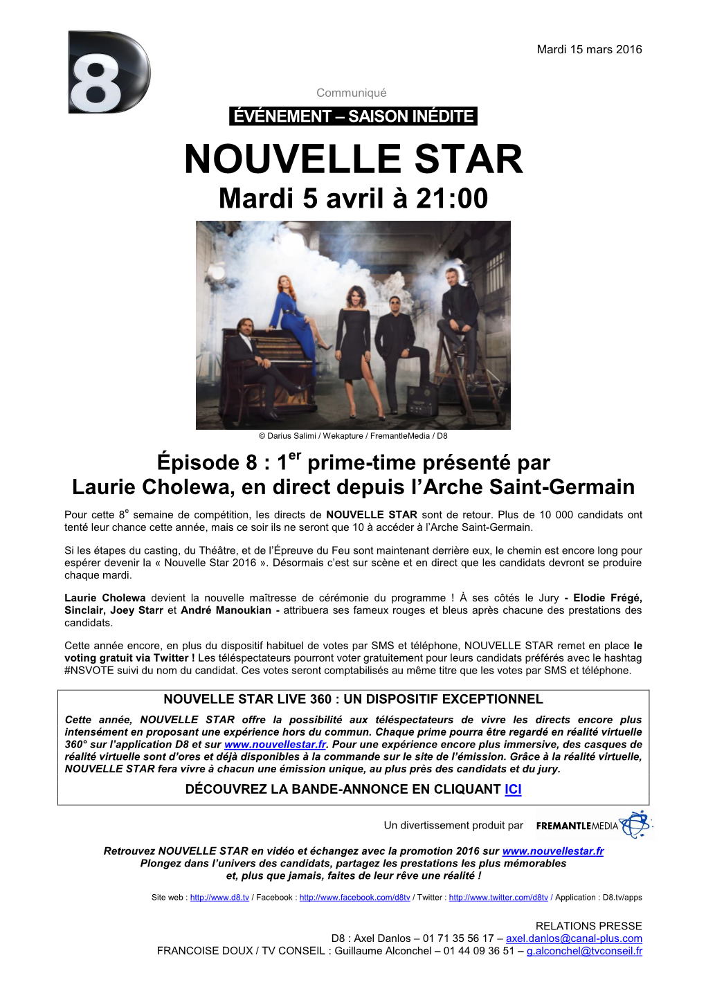 NOUVELLE STAR Mardi 5 Avril À 21:00