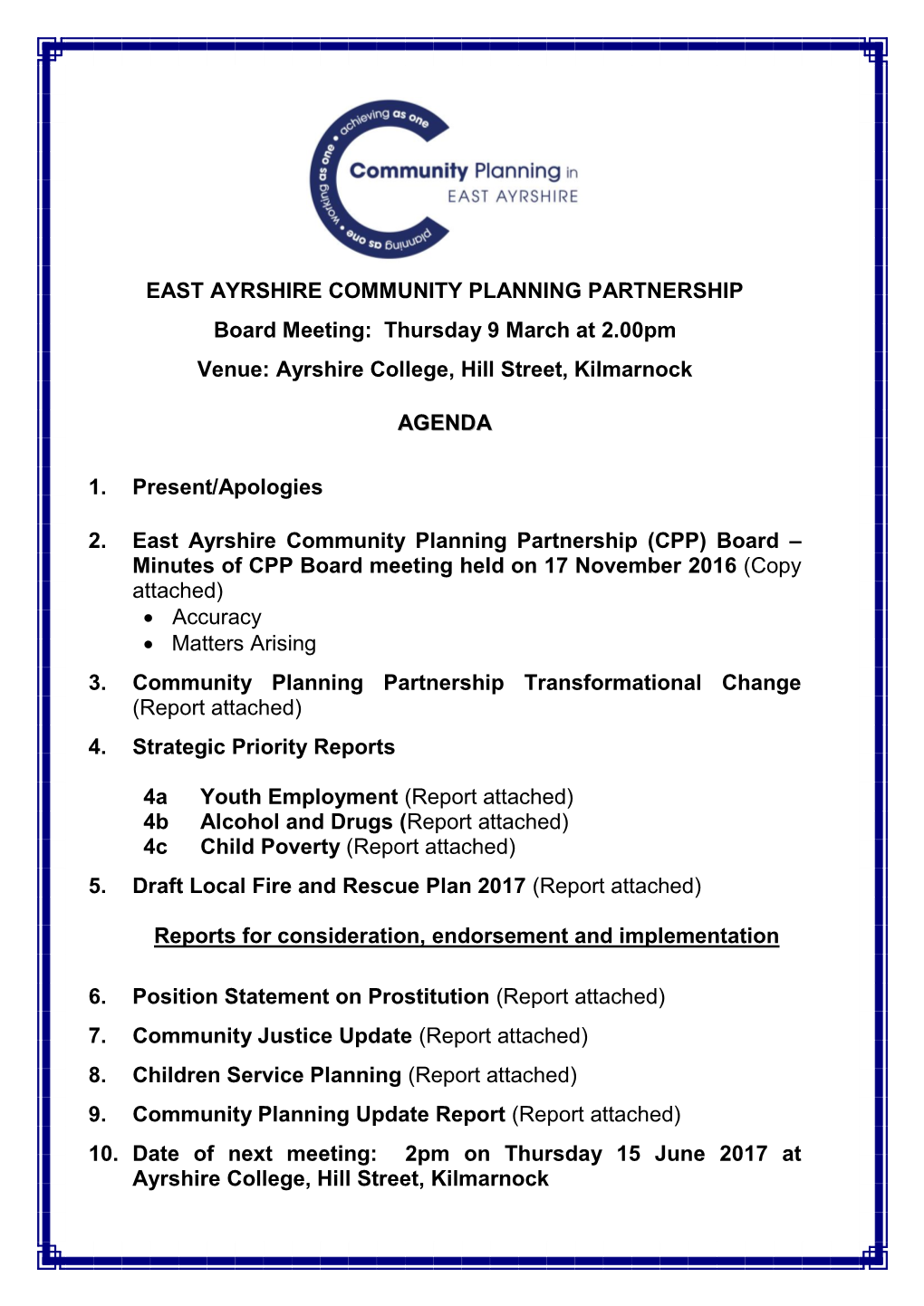 East Ayrshire Community Planning Partnership Board