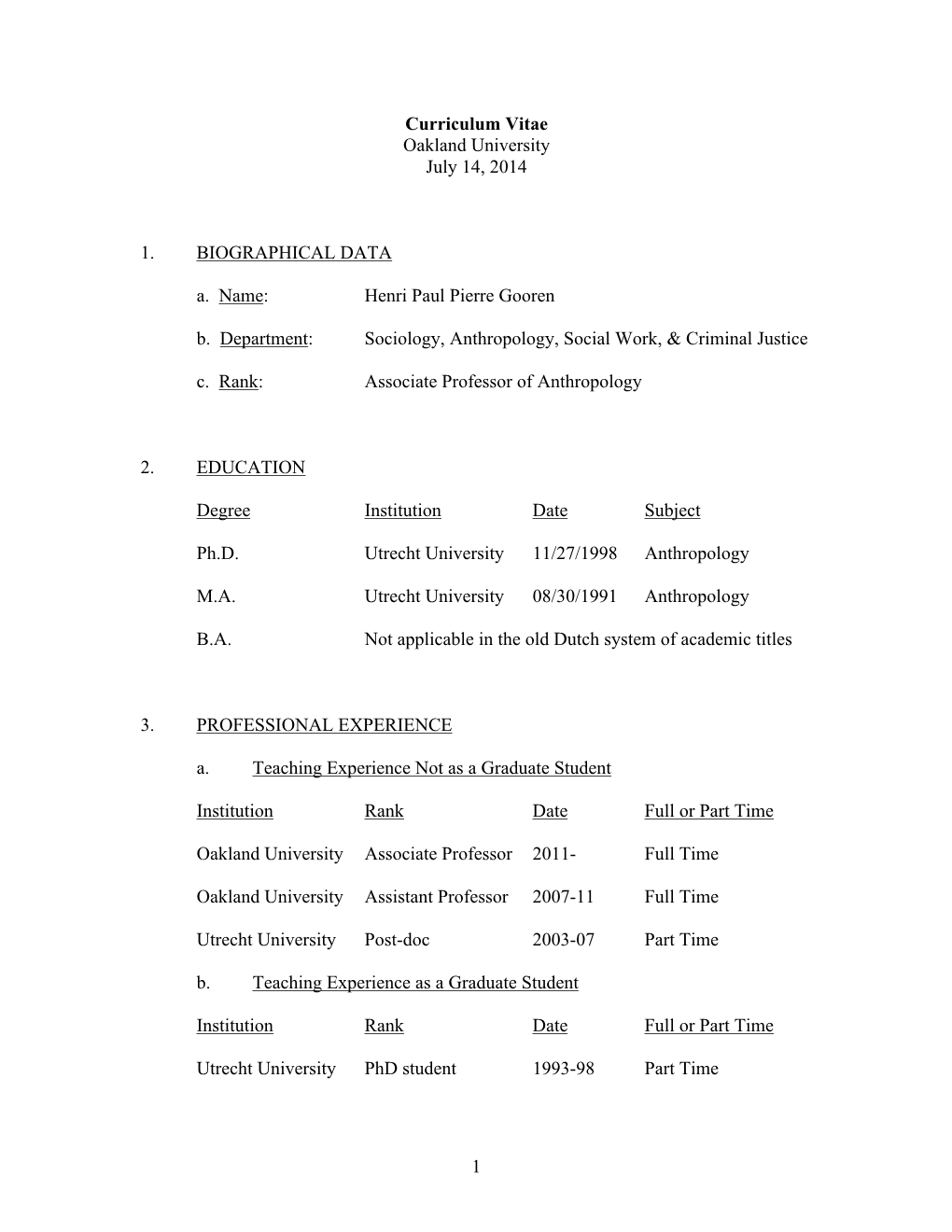 CV Gooren Oakland University Format 2014 Limited Course List After