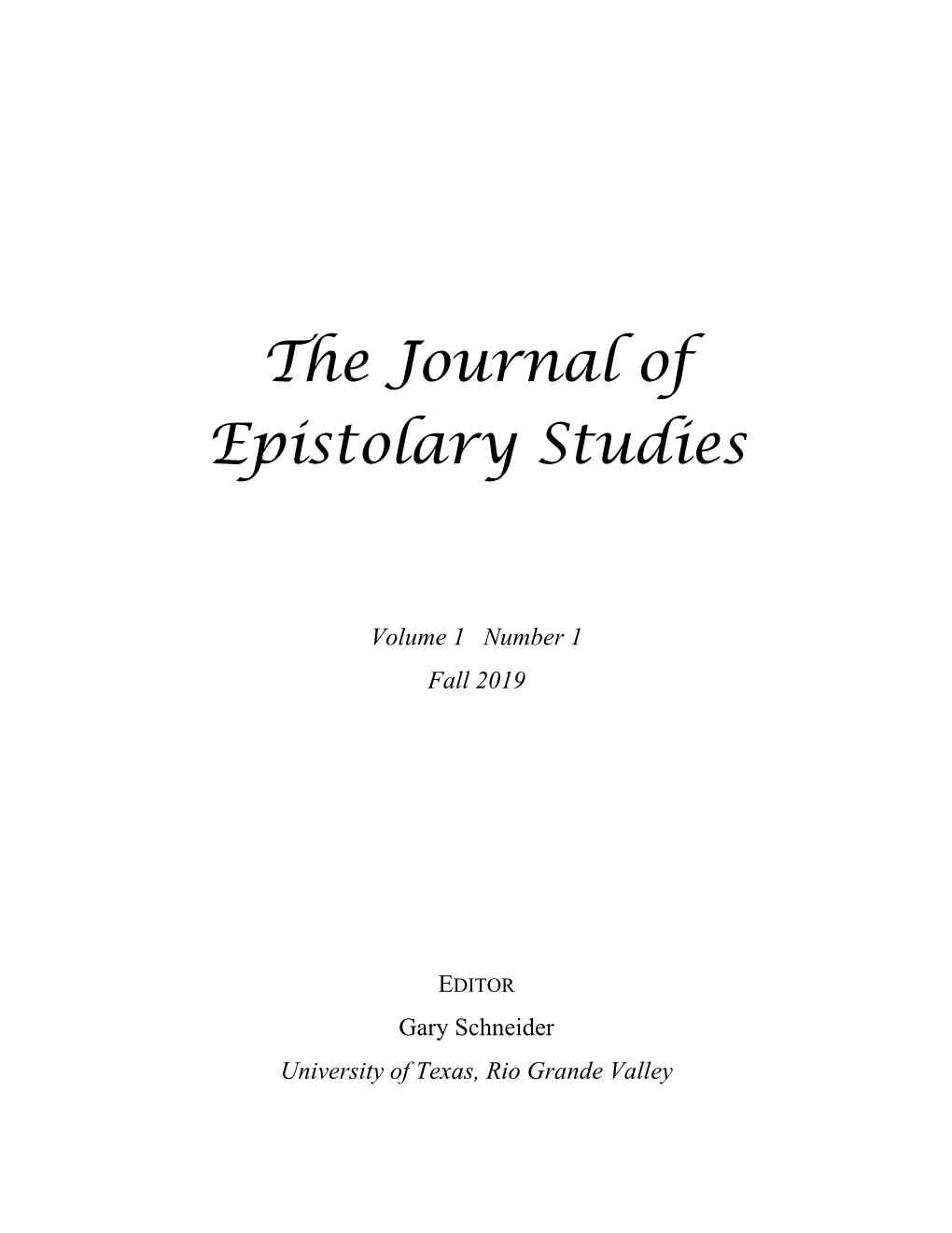 The Journal of Epistolary Studies