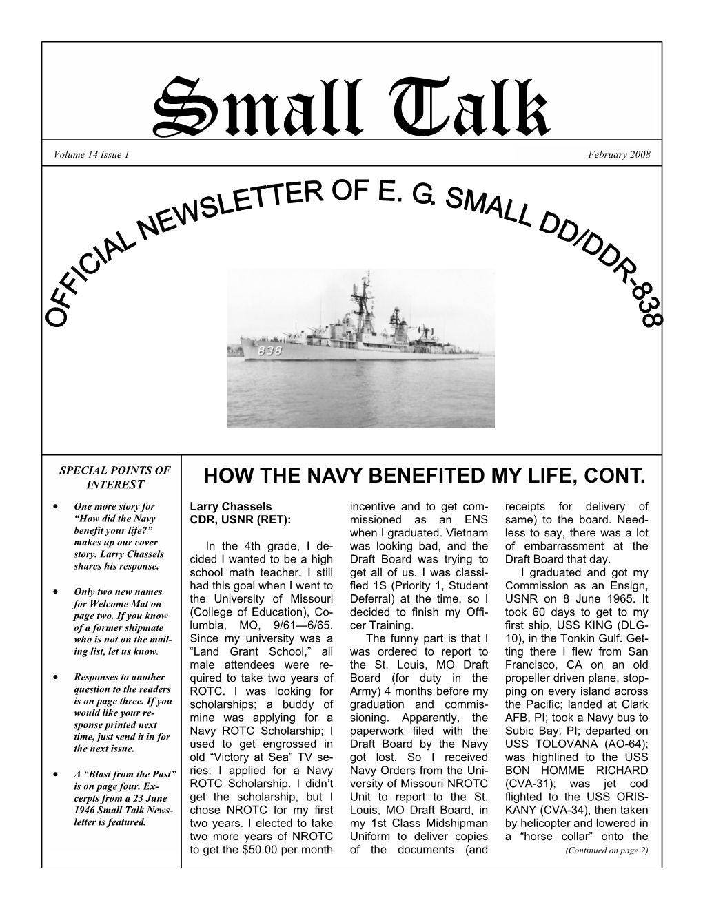 Small Talk Volume 14 Issue 1 February 2008