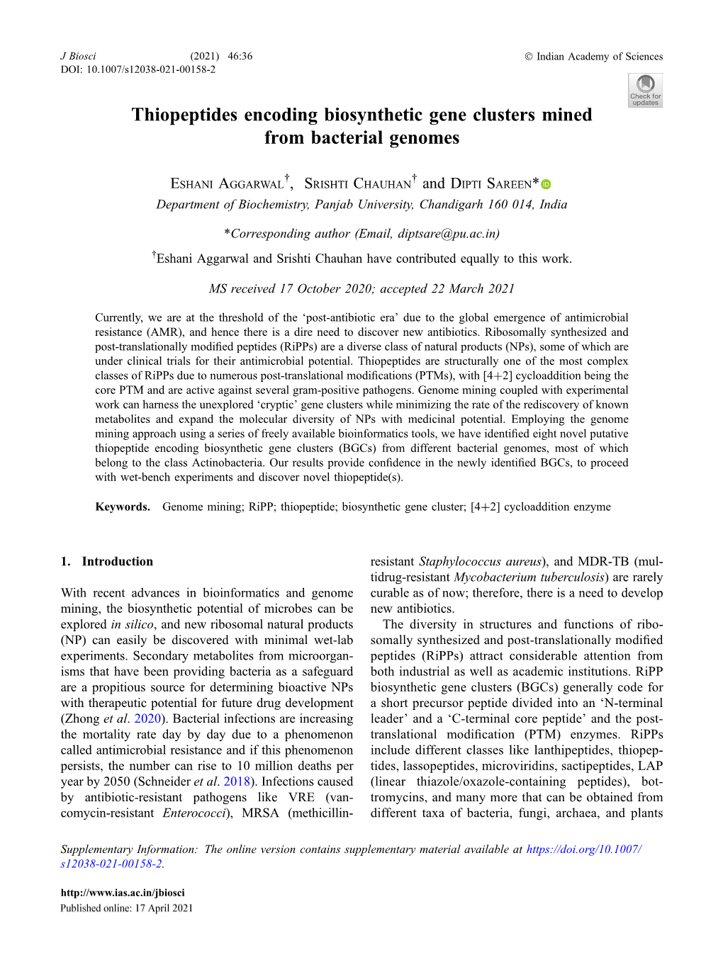 Thiopeptides Encoding Biosynthetic Gene Clusters Mined from Bacterial Genomes