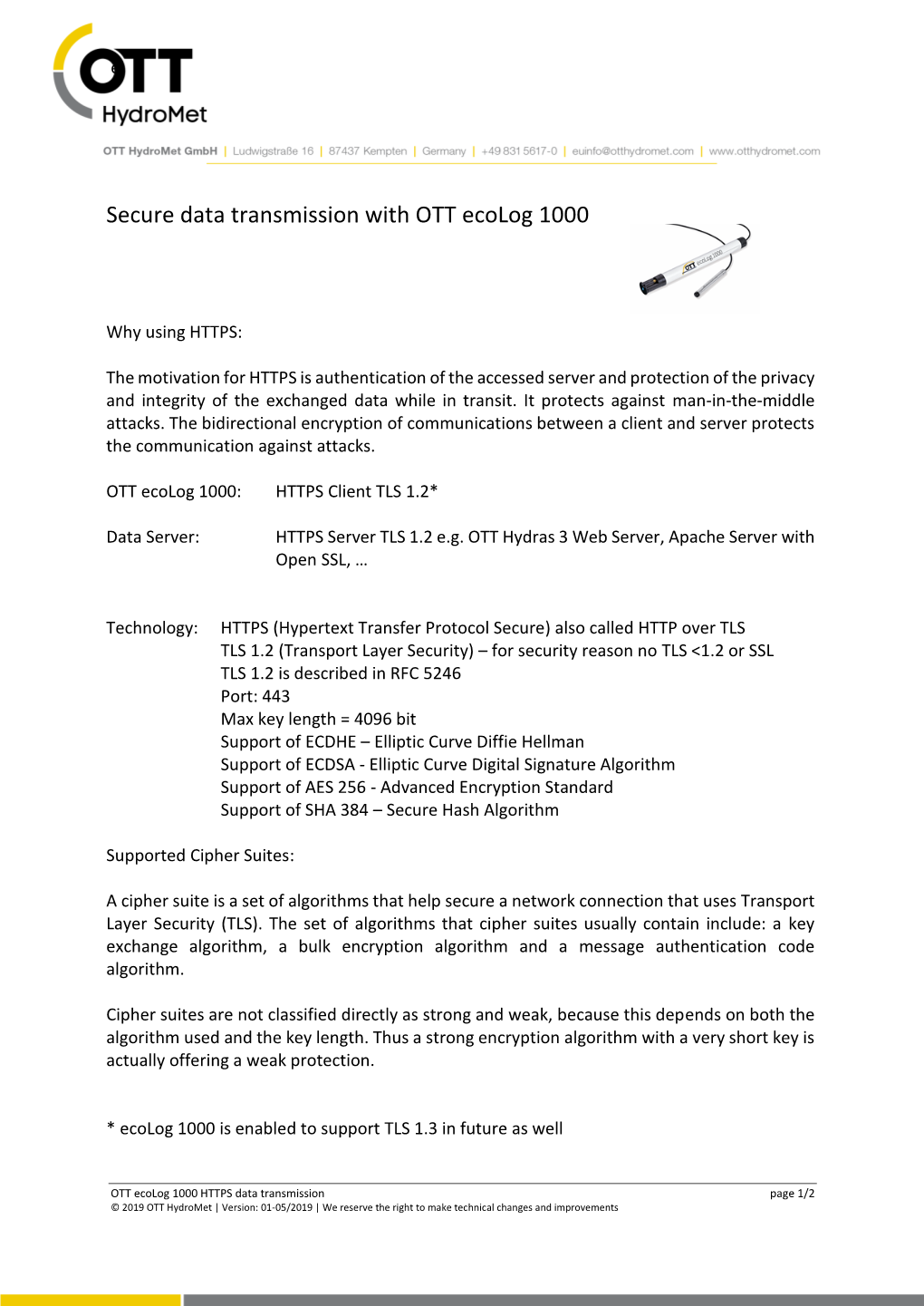 Secure Data Transmission with OTT Ecolog 1000