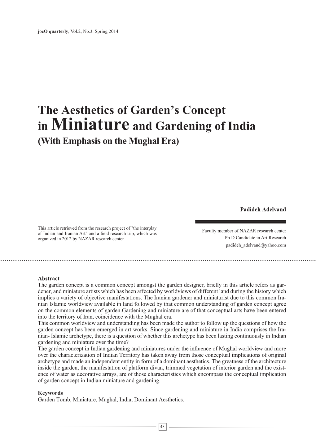 The Aesthetics of Garden's Concept in Miniatureand Gardening of India