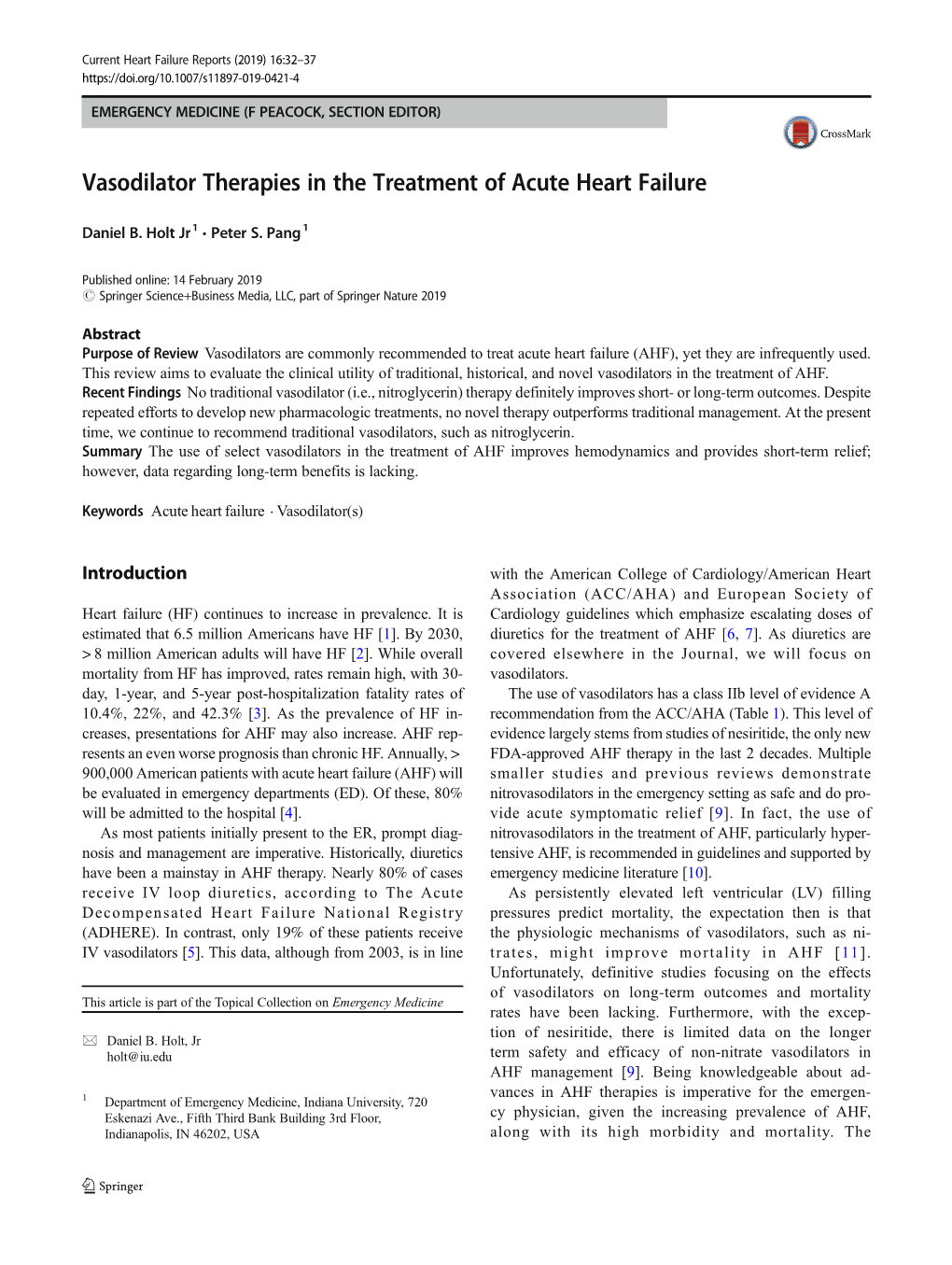 Vasodilator Therapies in the Treatment of Acute Heart Failure