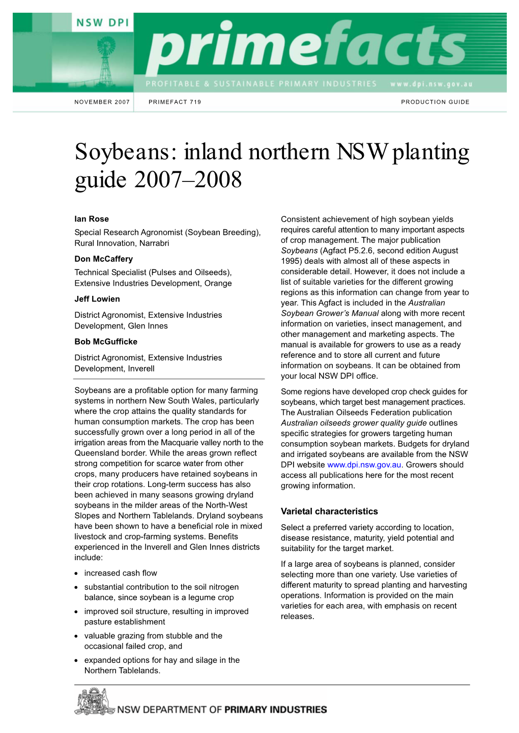 Soybeans: Inland Northern NSW Planting Guide 2007-2008