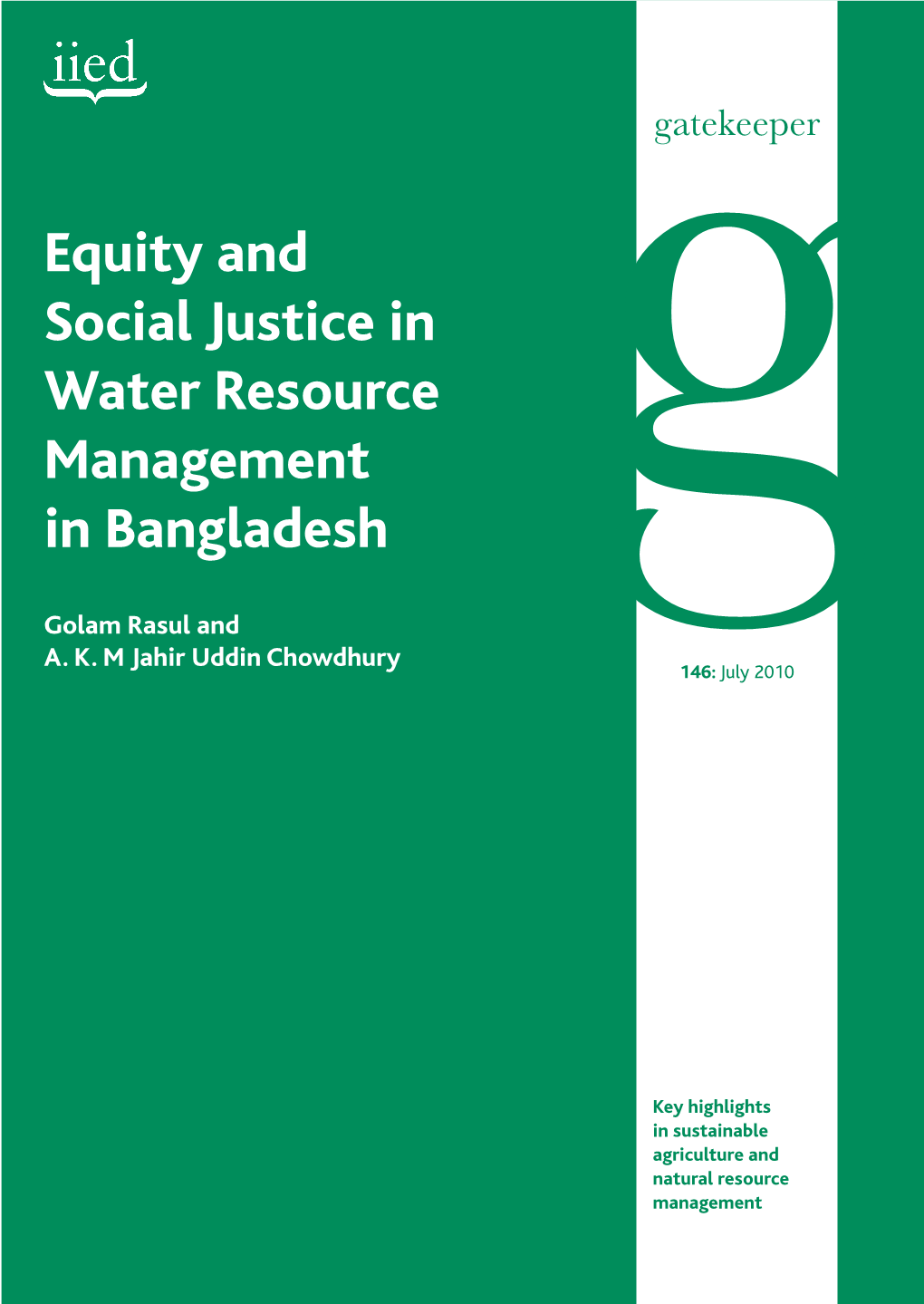 Equity and Social Justice in Water Resource Management in Bangladesh