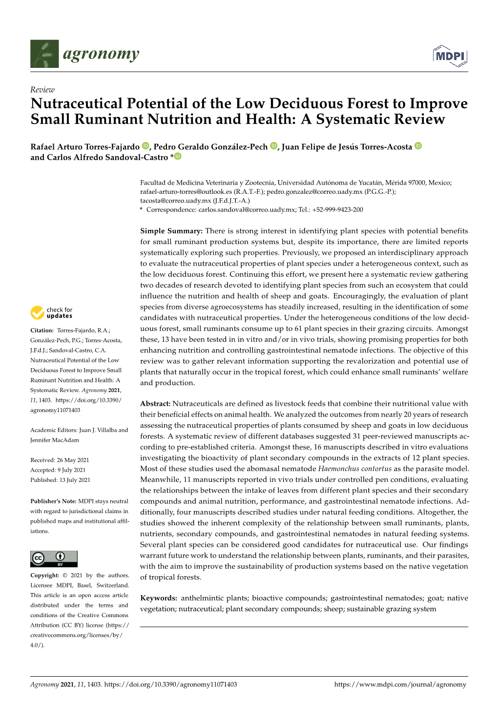 Nutraceutical Potential of the Low Deciduous Forest to Improve Small Ruminant Nutrition and Health: a Systematic Review