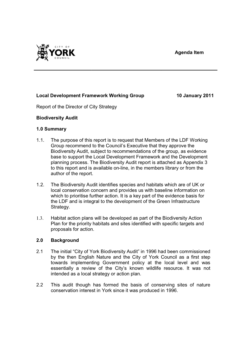 Agenda Item Local Development Framework Working Group 10