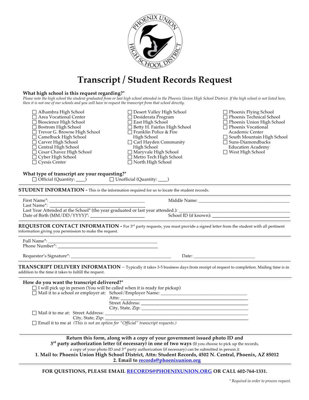 Transcript / Student Records Request