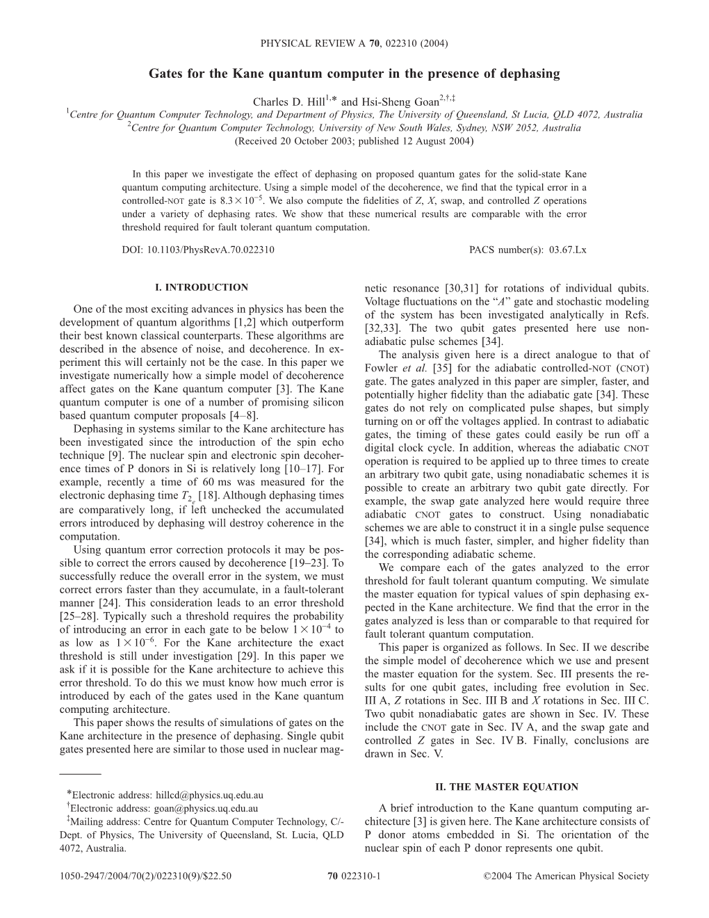 Gates for the Kane Quantum Computer in the Presence of Dephasing