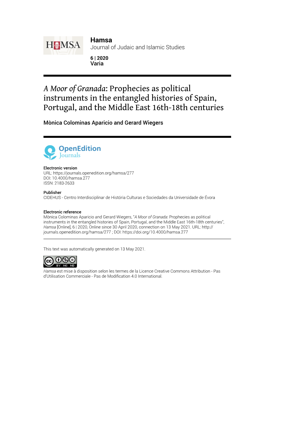 Prophecies As Political Instruments in the Entangled Histories of Spain, Portugal, and the Middle East 16Th-18Th Centuries