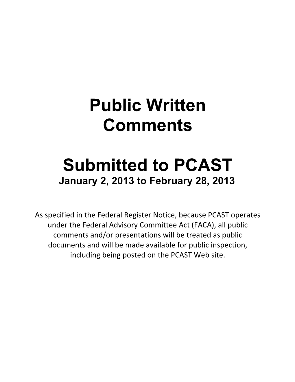 Public Written Comments Submitted to PCAST