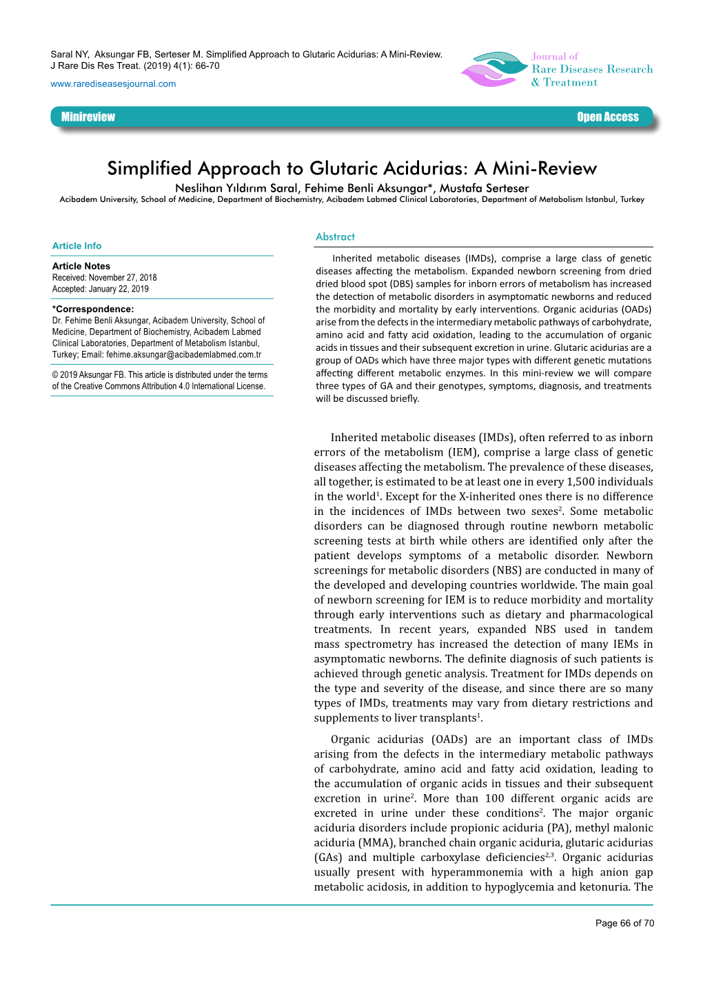 Simplified Approach to Glutaric Acidurias: a Mini-Review