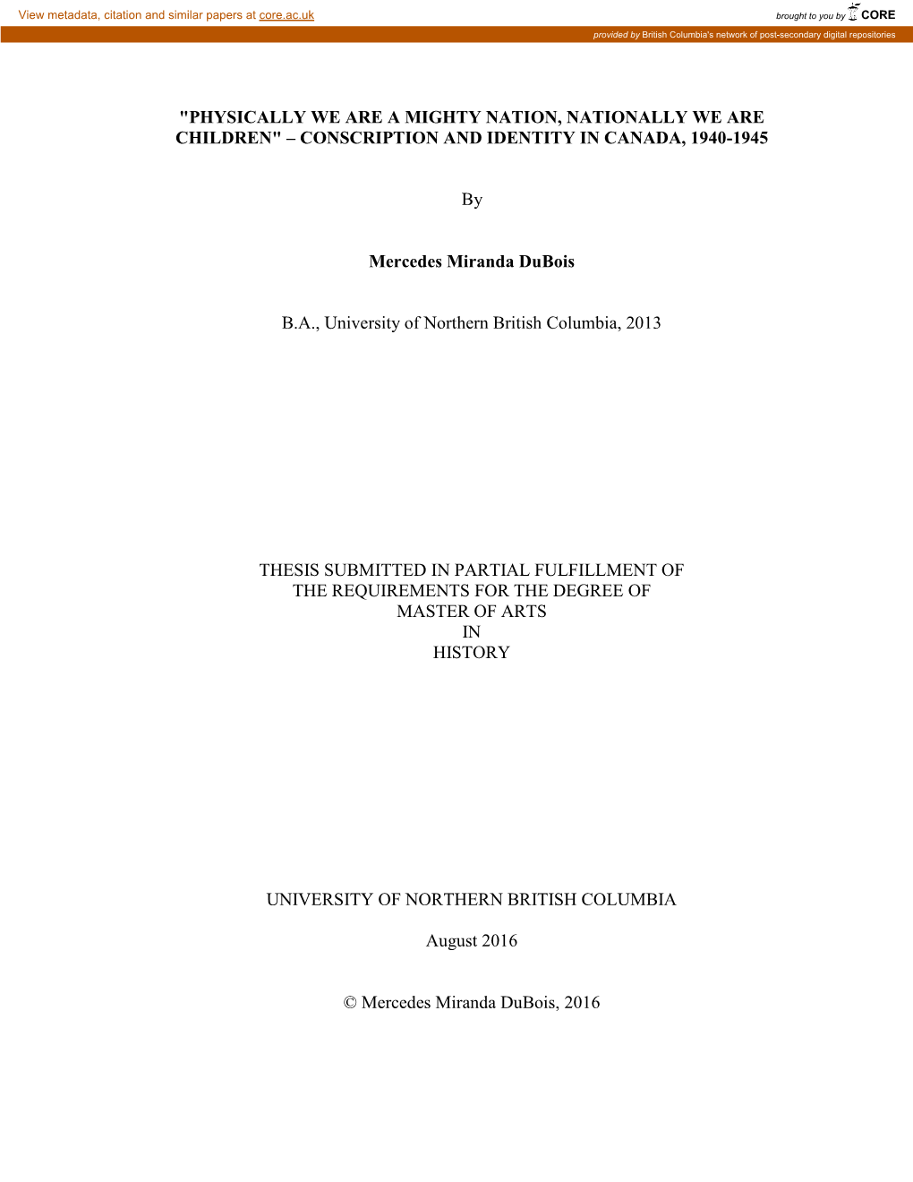 CONSCRIPTION and IDENTITY in CANADA, 1940-1945 By