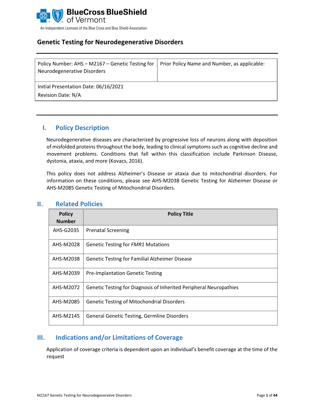 M2167: Genetic Testing for Neurodegenerative Disorders