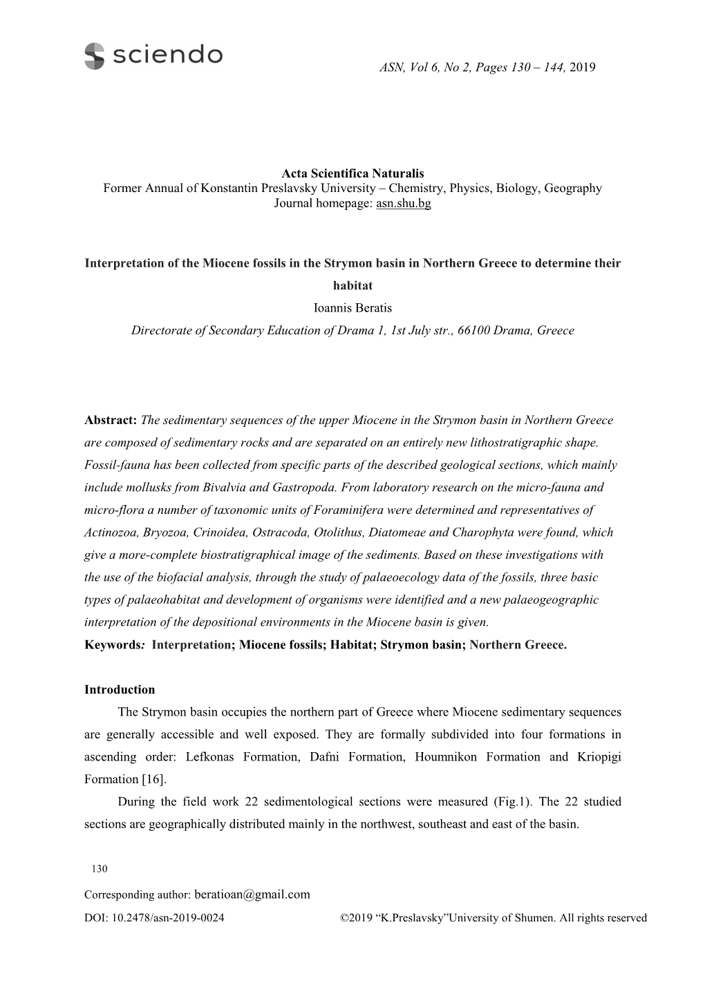 ASN, Vol 6, No 2, Pages 130 – 144, 2019 Acta Scientifica