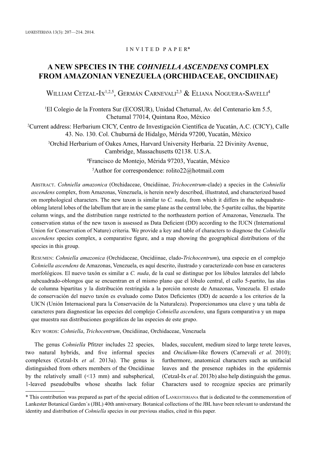 A New Species in the Cohniella Ascendens Complex from Amazonian Venezuela (Orchidaceae, Oncidiinae)