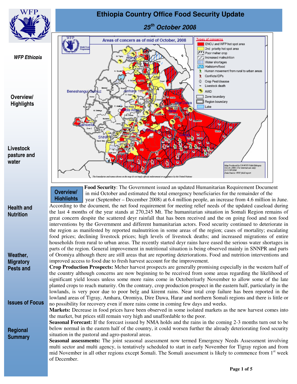 Ethiopia Country Office Food Security Update