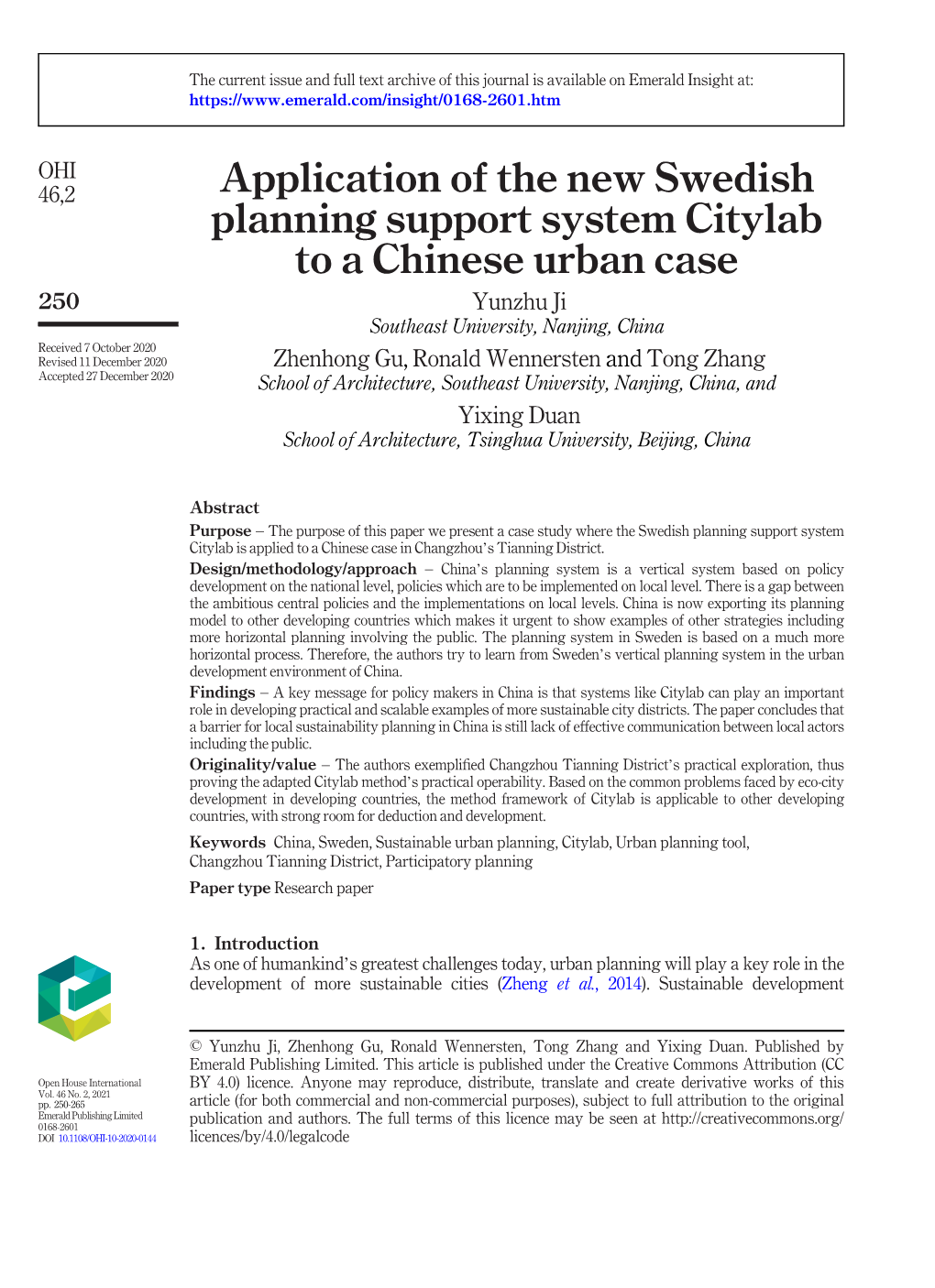 Application of the New Swedish Planning Support System Citylab To