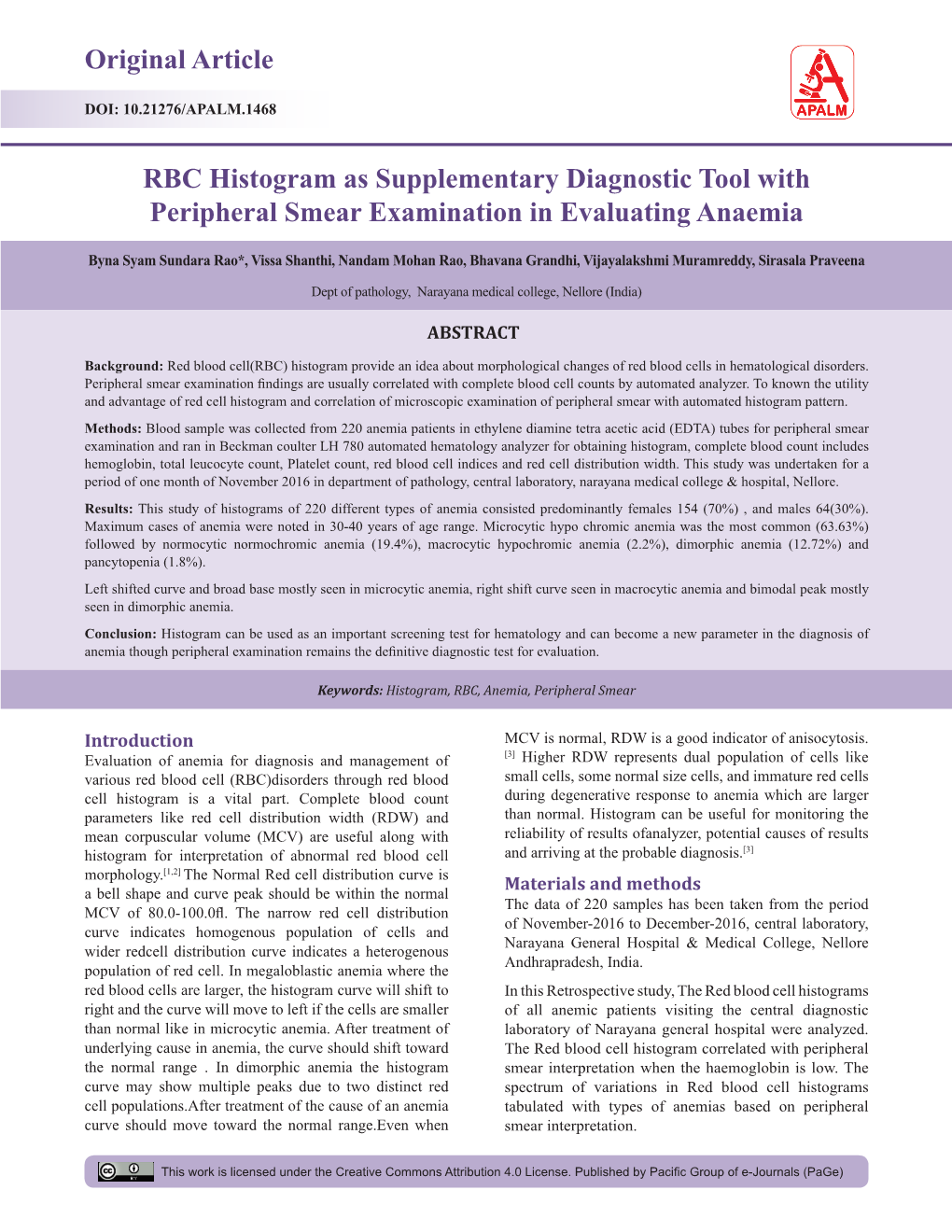 RBC Histogram As Supplementary Diagnostic Tool with Peripheral Smear Examination in Evaluating Anaemia