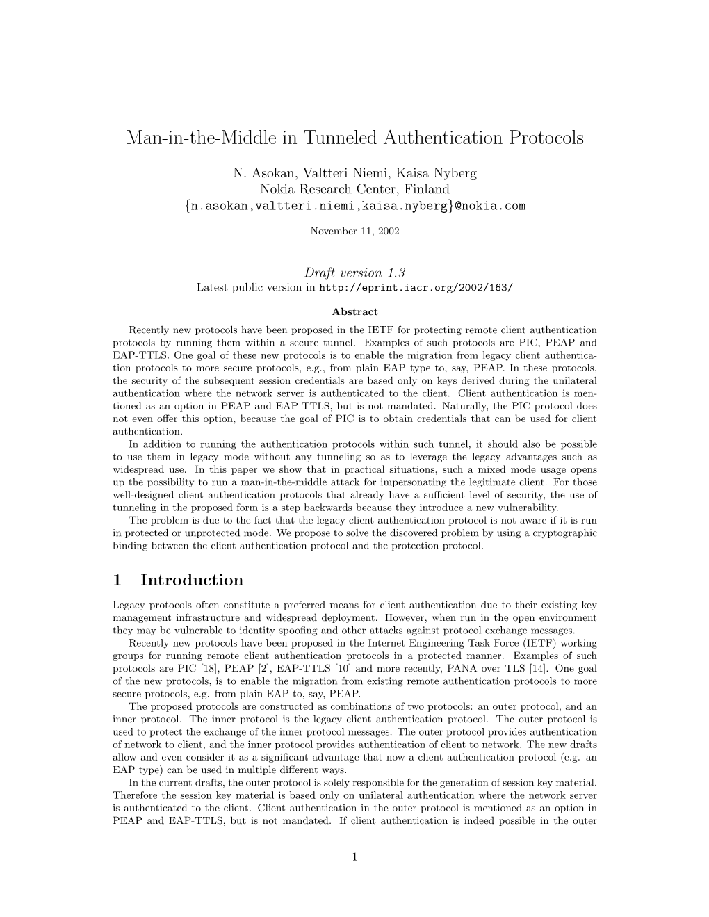 Man-In-The-Middle in Tunneled Authentication Protocols