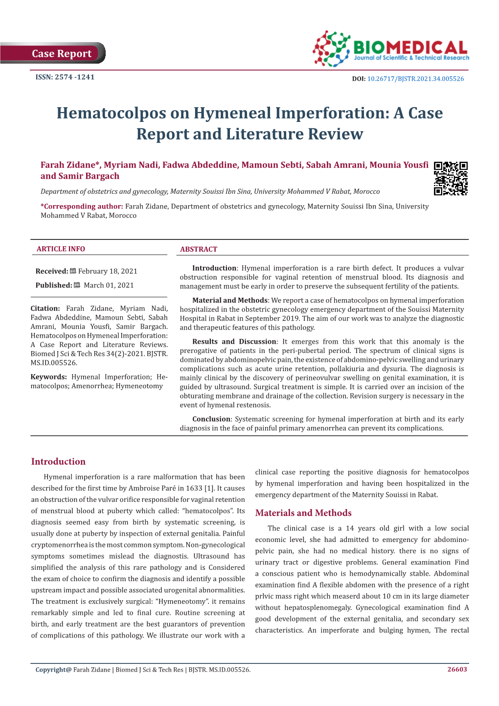 Hematocolpos on Hymeneal Imperforation: a Case Report and Literature Review